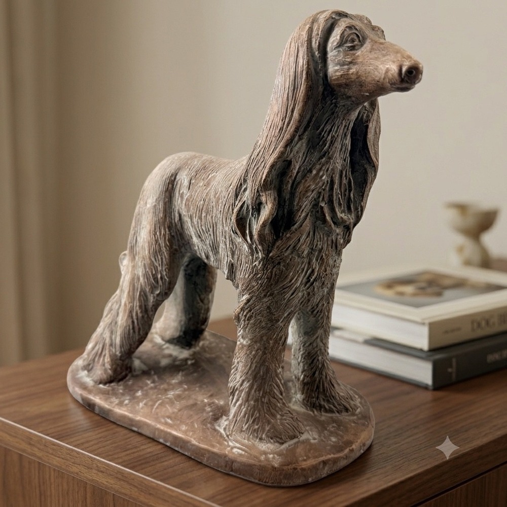 Vintage Afghan Hound Dog Figurine Statue Brown Resin